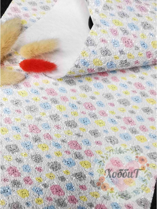 Кожзам с блестками "Облачко" 21*29,5см. (белый)